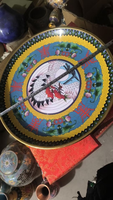 古玩陶瓷銅胎掐絲琺瑯鶴紋盤真品鑒賞圖