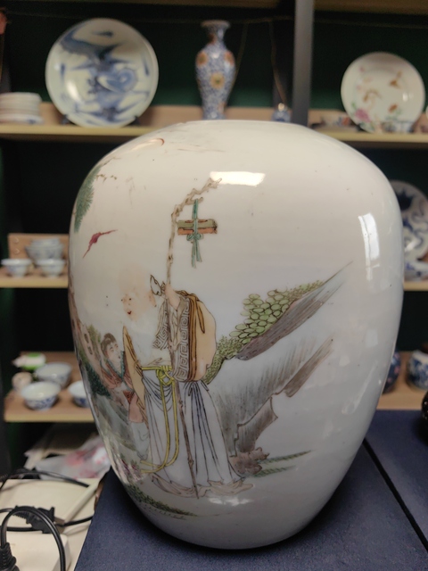 古玩陶瓷祝壽圖冬瓜罐真品鑒賞圖