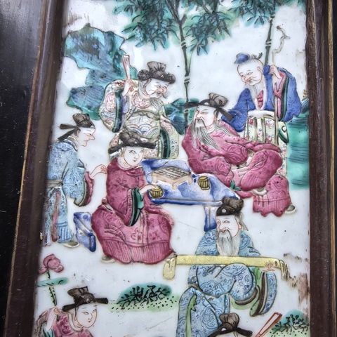 古玩陶瓷粉彩人物故事瓷板真品鑒賞圖