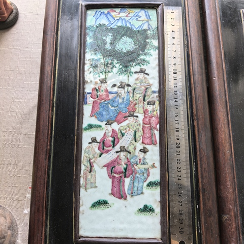 古玩陶瓷粉彩人物故事瓷板真品鑒賞圖