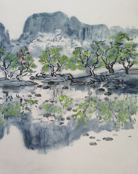 古玩字畫李可染大師弟子當(dāng)代著名國畫家楊彥山水拍賣，當(dāng)前價(jià)格6000元