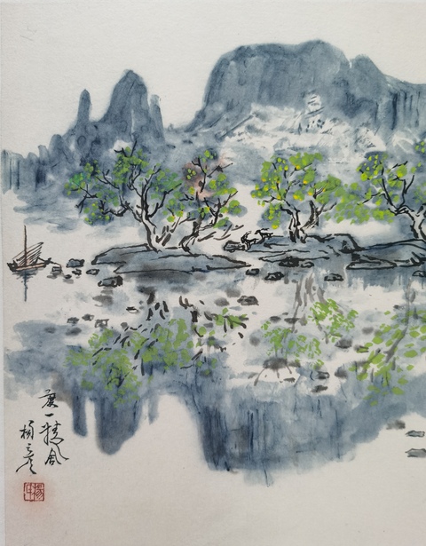 古玩字畫李可染大師弟子當(dāng)代著名國畫家楊彥山水拍賣，當(dāng)前價(jià)格6000元