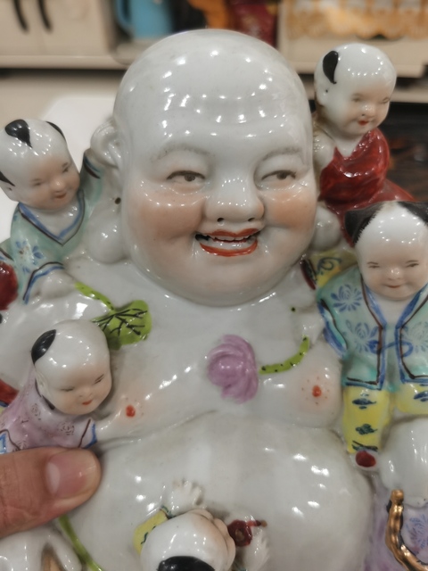 古玩陶瓷粉彩彌勒佛坐像真品鑒賞圖