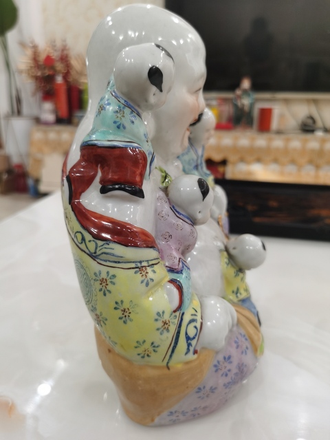 古玩陶瓷粉彩彌勒佛坐像真品鑒賞圖