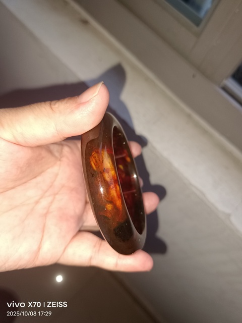 古玩玉器天然琥珀手鐲真品鑒賞圖