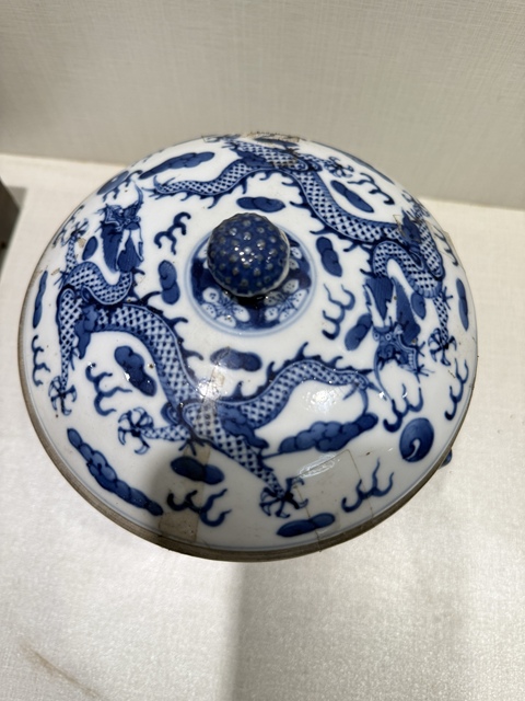 古玩陶瓷青花龍紋四系高樁暖鍋真品鑒賞圖