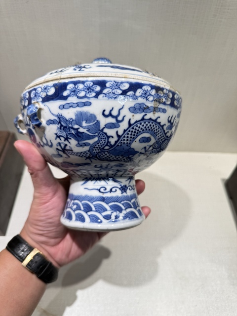 古玩陶瓷青花龍紋四系高樁暖鍋真品鑒賞圖
