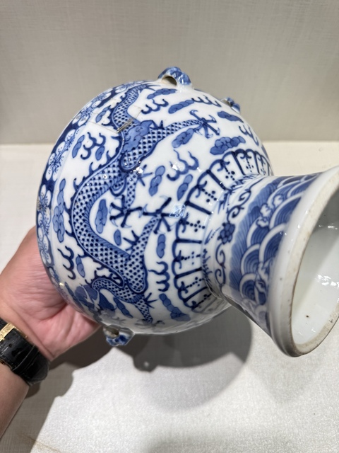 古玩陶瓷青花龍紋四系高樁暖鍋真品鑒賞圖