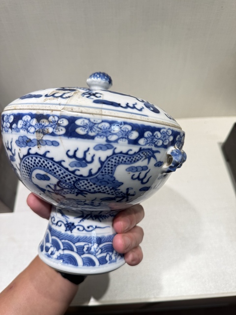古玩陶瓷青花龍紋四系高樁暖鍋真品鑒賞圖