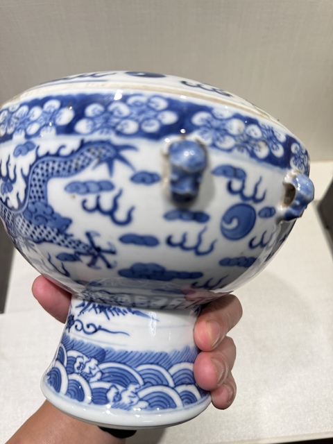 古玩陶瓷青花龍紋四系高樁暖鍋真品鑒賞圖
