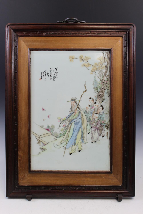 古玩陶瓷民國淺降彩瓷板真品鑒賞圖