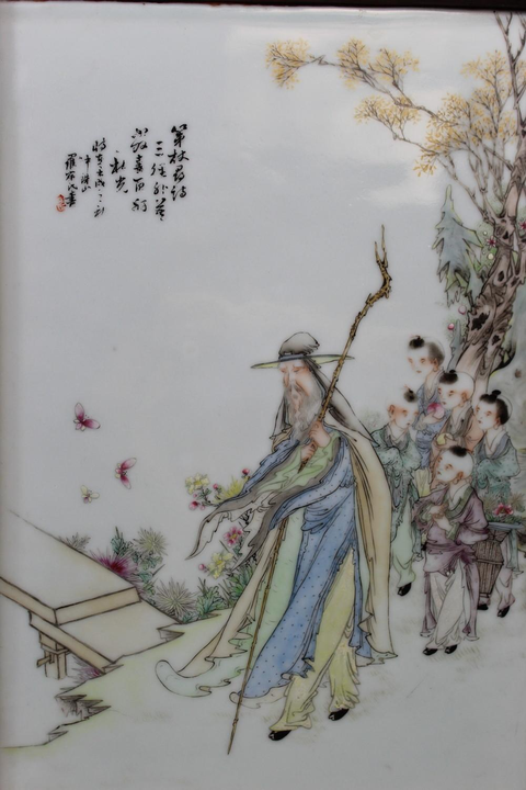 古玩陶瓷民國淺降彩瓷板真品鑒賞圖