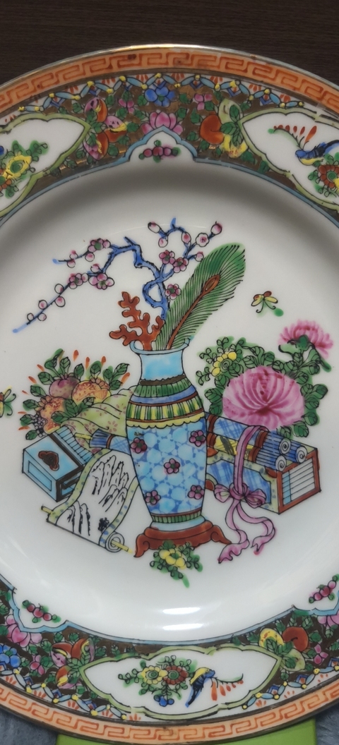 古玩陶瓷博古圖廣彩盤真品鑒賞圖