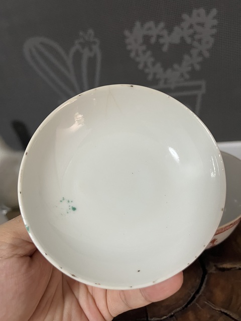 古玩陶瓷紅綠彩詩文蓋碗真品鑒賞圖