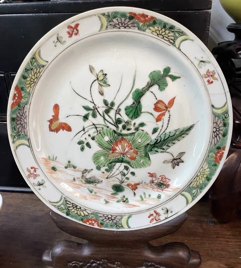 古玩陶瓷五彩荷塘鴛鴦紋盤真品鑒賞圖
