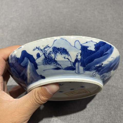 古玩陶瓷青花人物故事紋印盒真品鑒賞圖