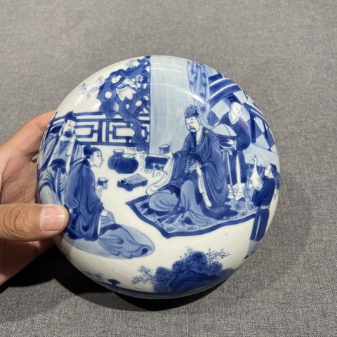 古玩陶瓷青花人物故事紋印盒真品鑒賞圖