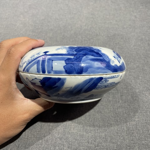 古玩陶瓷青花人物故事紋印盒真品鑒賞圖