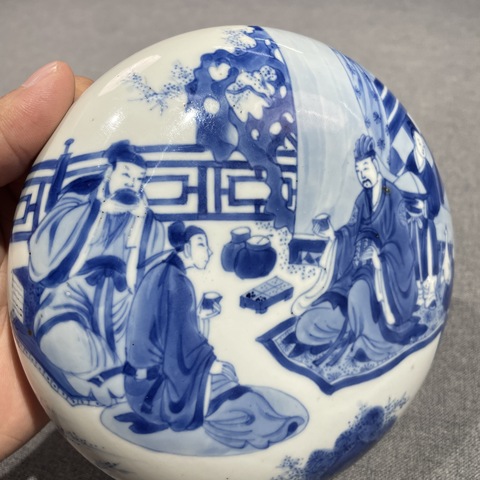 古玩陶瓷青花人物故事紋印盒真品鑒賞圖
