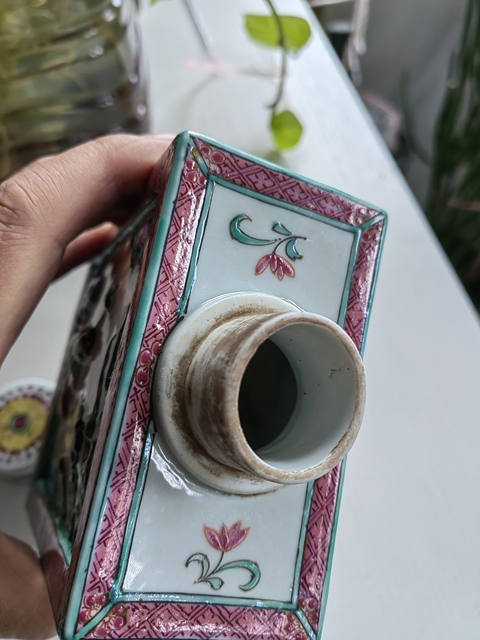 古玩陶瓷人物紋粉彩四方茶葉罐真品鑒賞圖