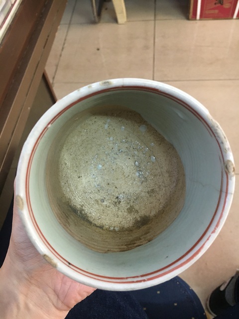 古玩陶瓷紅綠彩魚(yú)藻紋圈足筒式香爐真品鑒賞圖