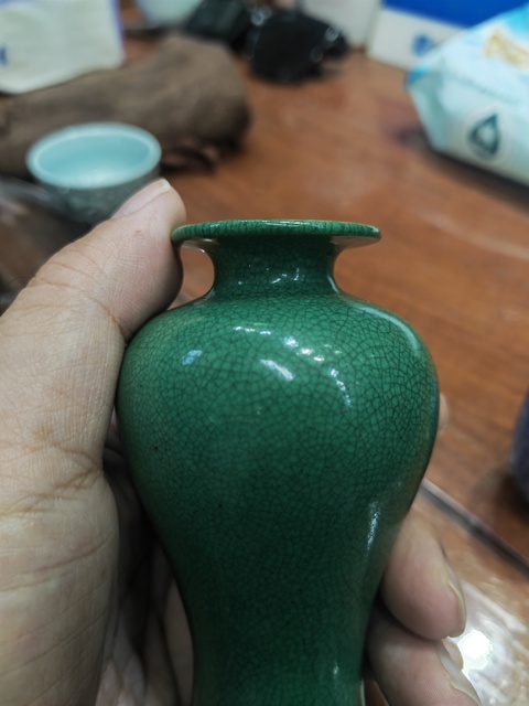 古玩陶瓷魚籽綠釉梅瓶真品鑒賞圖