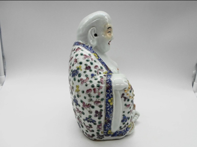 古玩陶瓷粉彩花卉彌勒笑佛真品鑒賞圖