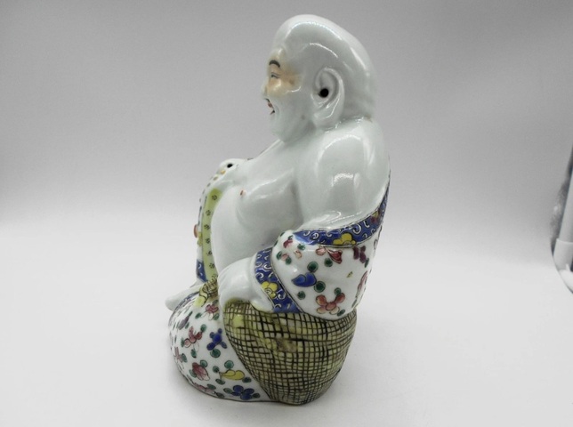 古玩陶瓷粉彩花卉彌勒笑佛真品鑒賞圖