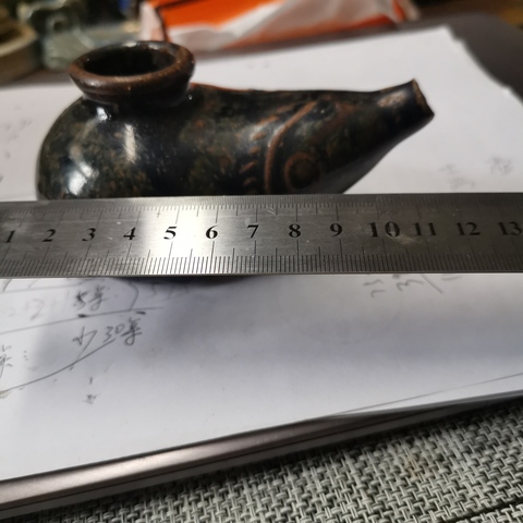 古玩陶瓷窯變黑釉鳥形油燈真品鑒賞圖