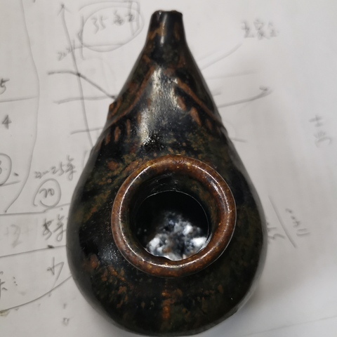 古玩陶瓷窯變黑釉鳥形油燈真品鑒賞圖