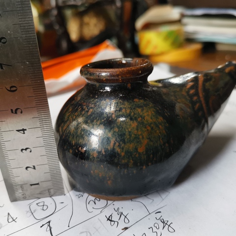 古玩陶瓷窯變黑釉鳥形油燈真品鑒賞圖