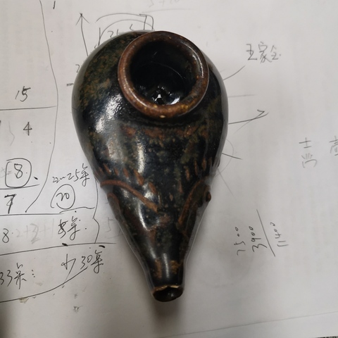 古玩陶瓷窯變黑釉鳥形油燈真品鑒賞圖
