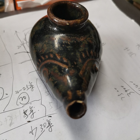 古玩陶瓷窯變黑釉鳥形油燈真品鑒賞圖