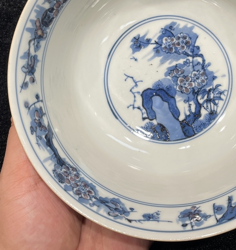 古玩陶瓷青花釉里紅花鳥紋碗真品鑒賞圖