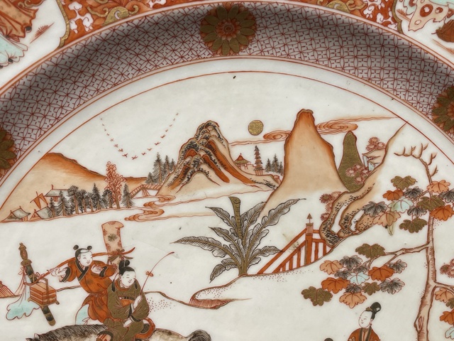 古玩陶瓷西廂記礬紅描金盤真品鑒賞圖