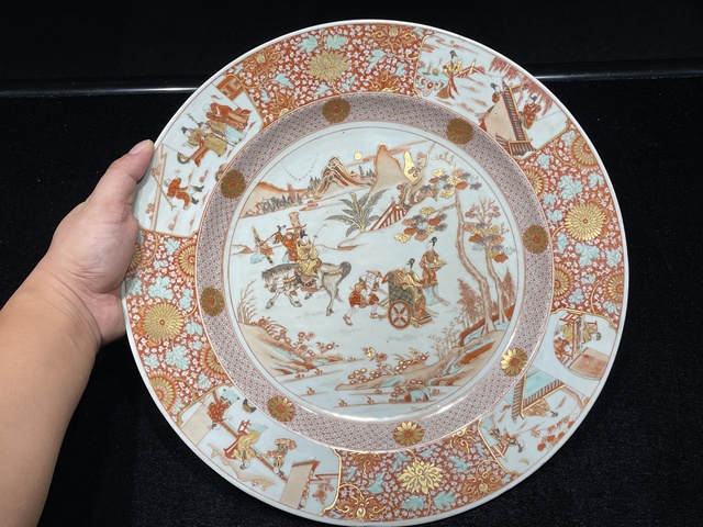 古玩陶瓷西廂記礬紅描金盤真品鑒賞圖