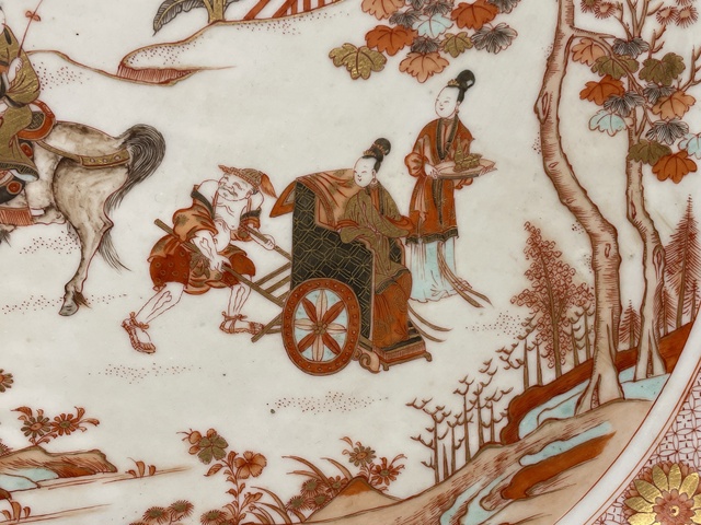 古玩陶瓷西廂記礬紅描金盤真品鑒賞圖