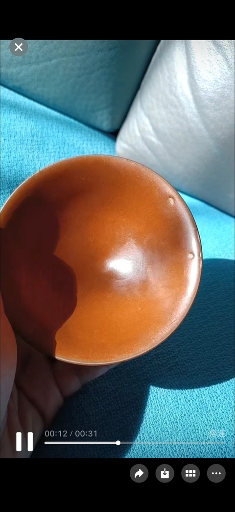 古玩陶瓷柿紅釉盞真品鑒賞圖