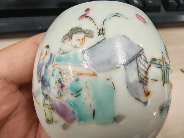 古玩陶瓷粉彩人物鳥食罐真品鑒賞圖