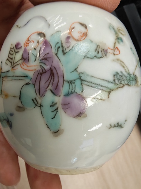 古玩陶瓷粉彩人物鳥食罐真品鑒賞圖