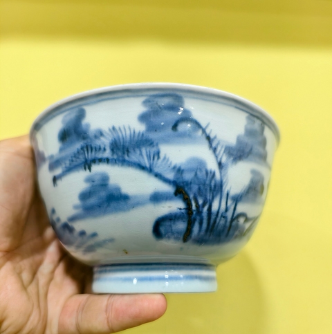 古玩陶瓷清康熙 青花山水紋碗真品鑒賞圖