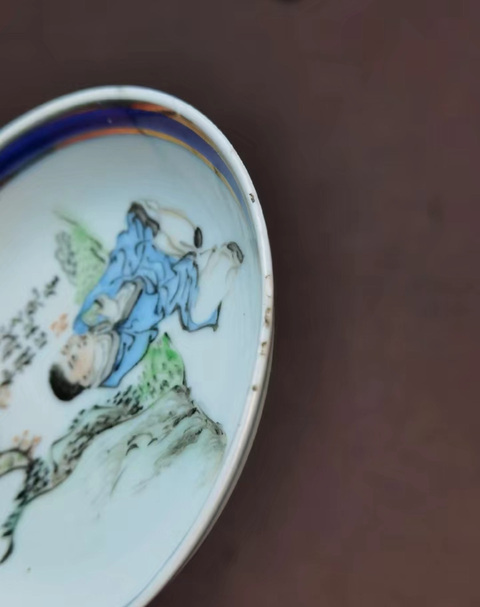 古玩陶瓷仙槎款淺絳彩人物盤真品鑒賞圖