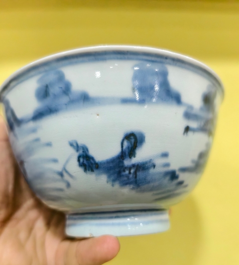 古玩陶瓷清康熙 青花山水紋碗真品鑒賞圖