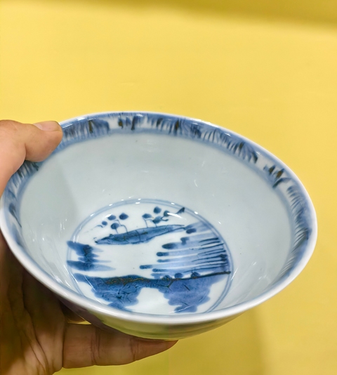 古玩陶瓷清康熙 青花山水紋碗真品鑒賞圖