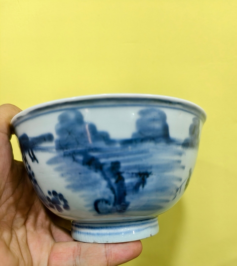 古玩陶瓷清康熙 青花山水紋碗真品鑒賞圖