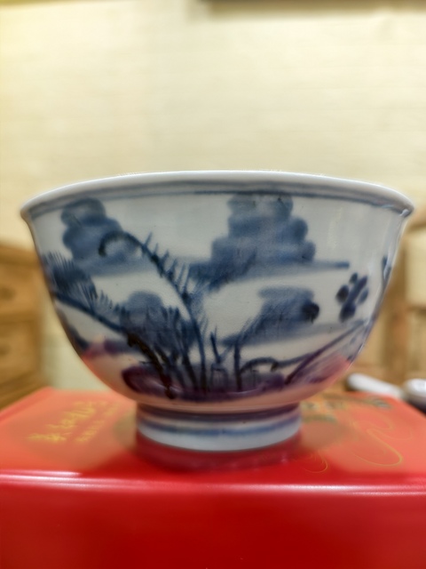 古玩陶瓷清康熙 青花山水紋碗真品鑒賞圖