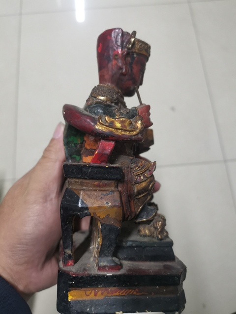 古玩雜項木雕彩繪文昌帝君像真品鑒賞圖