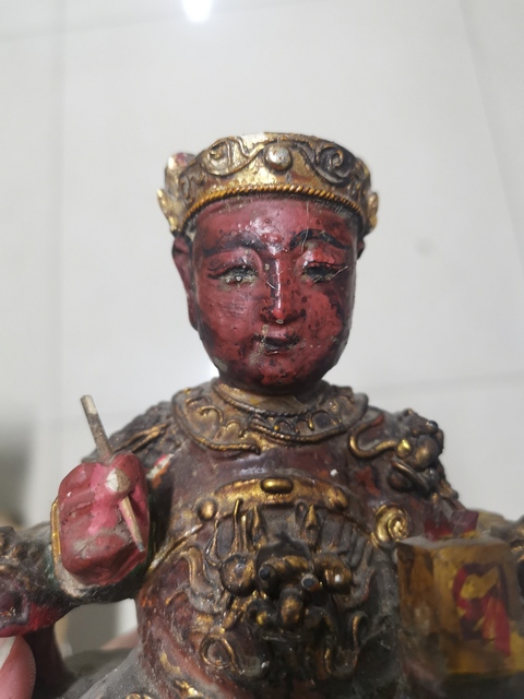 古玩雜項木雕彩繪文昌帝君像真品鑒賞圖