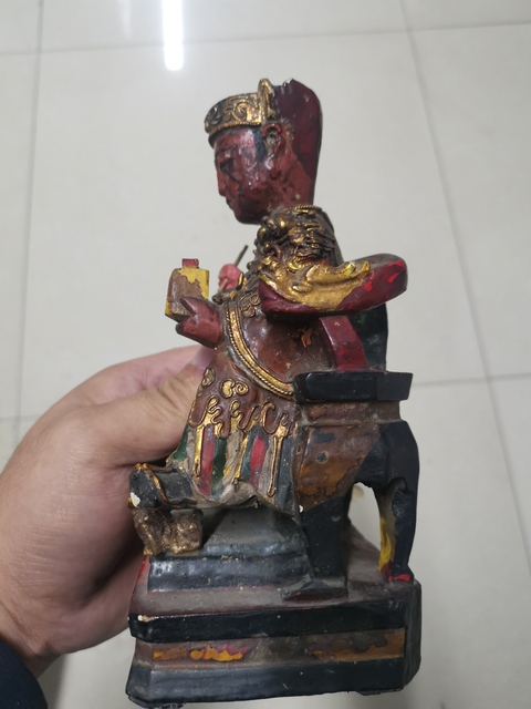 古玩雜項木雕彩繪文昌帝君像真品鑒賞圖