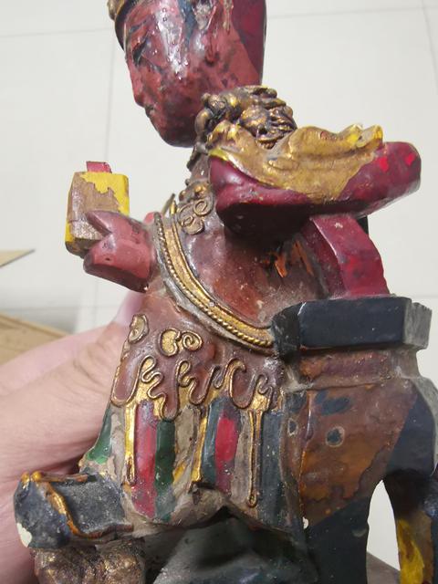 古玩雜項木雕彩繪文昌帝君像真品鑒賞圖